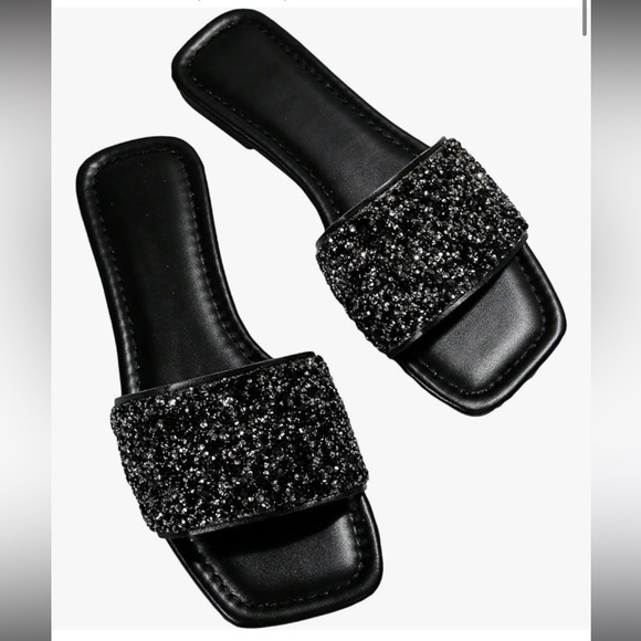 Sparkling Black Slide Sandals - Picture 3 of 7